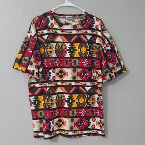 Vintage Simply Basic Tribal Shirt Aztec Boho Indie Size Medium Colorful Hippie